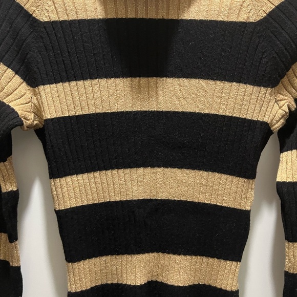 INC Women Pullover Turtle Neck Knit Striped Black & Gold With Shiny Gold Size S - Picture 5 of 8